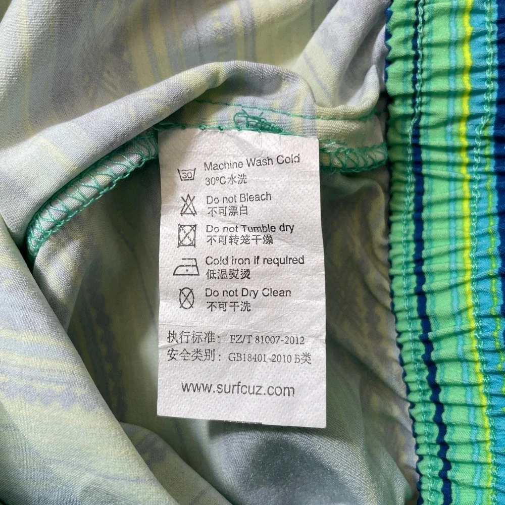 Surfcuz Women Board Shorts Size 32 Green Blue Geometric Stripe Swim Trunks NWT